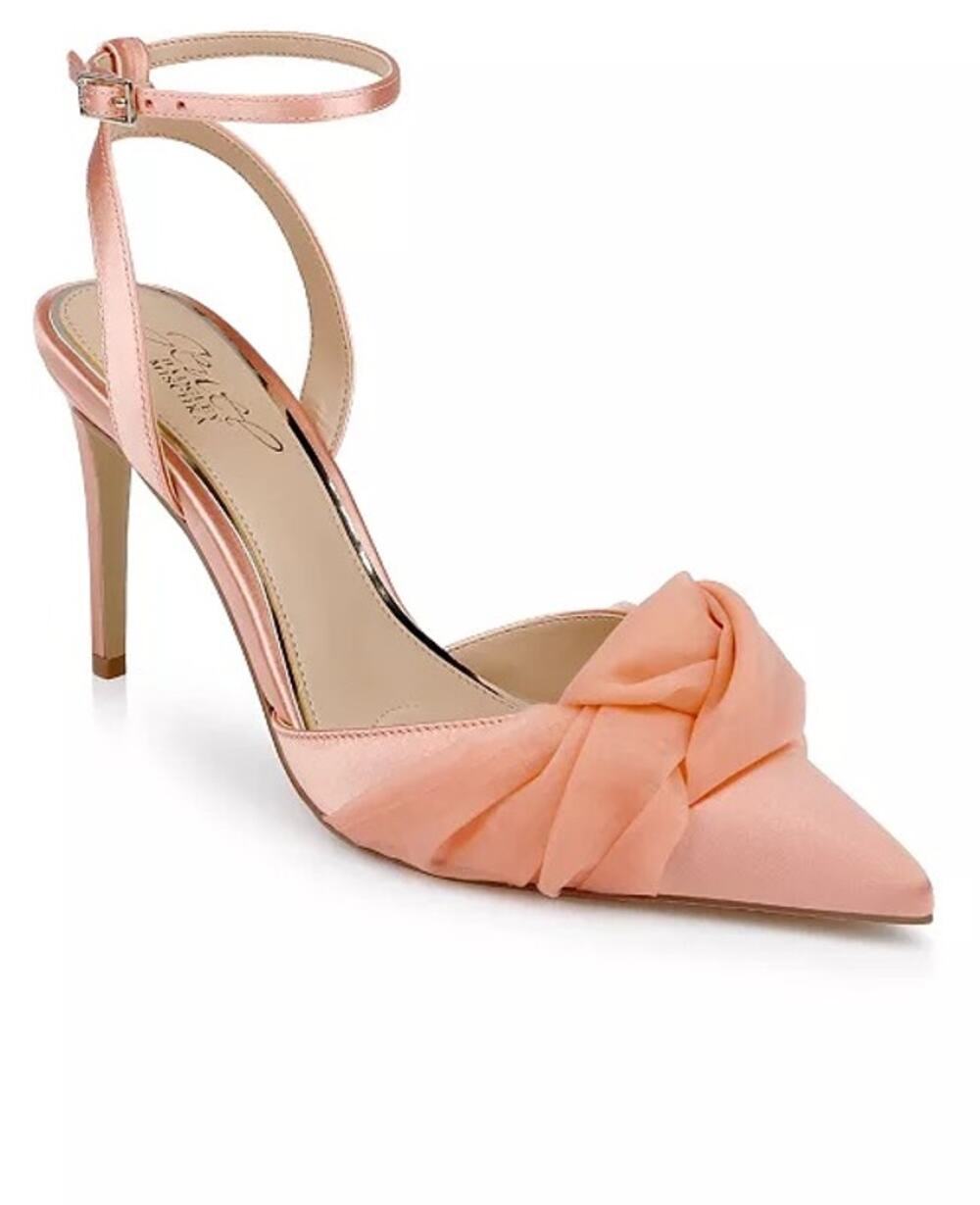 BADGLEY MISCHKA Jewel Federica Style Peach Satin Pumps Womens Size 8 Wedding